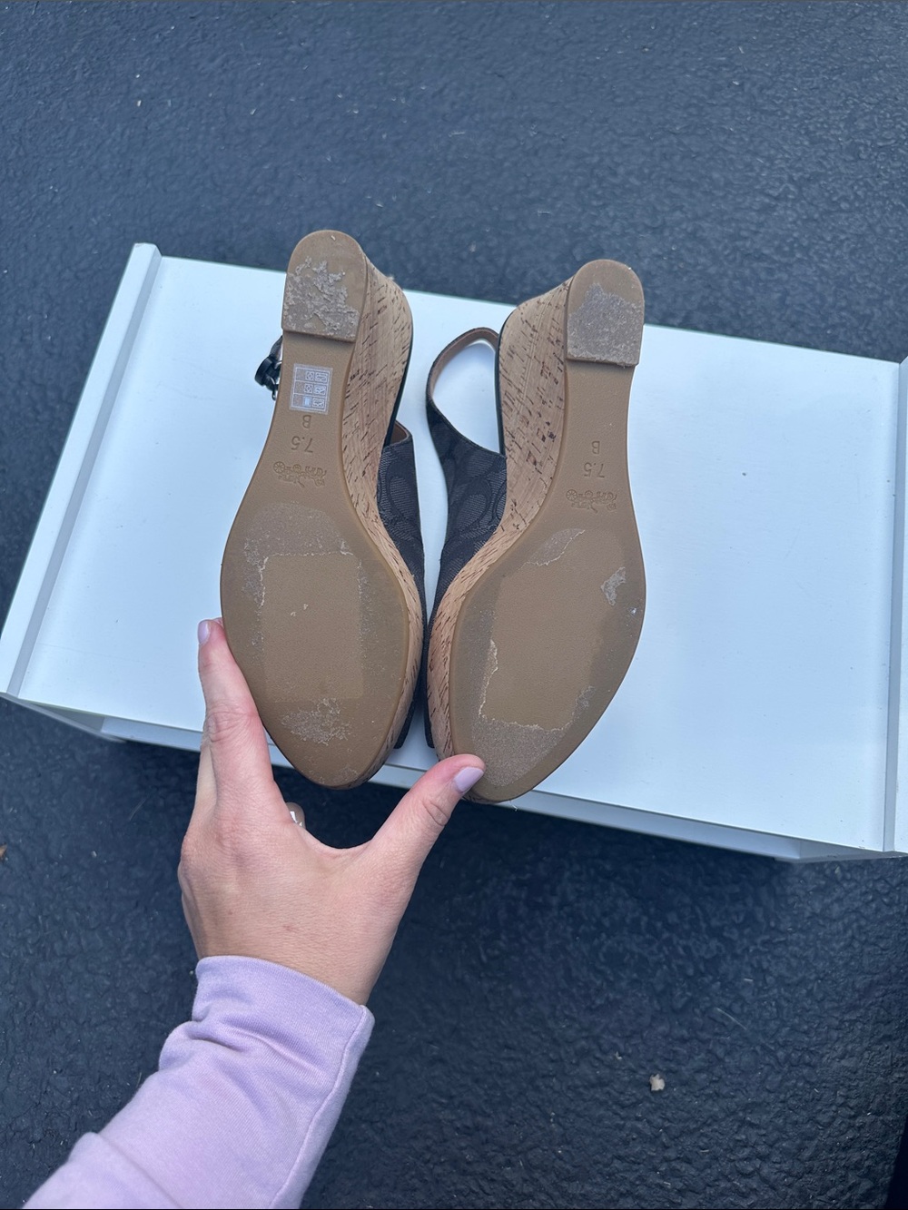 COACH Black Signature Logo Cork Wedge Slingback Sandals - Picture 4 of 4